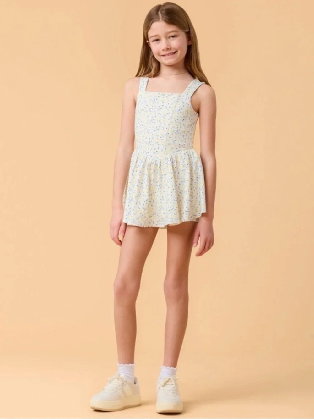 🌼  Blogilates Princess Bow Back Dress - White Floral Print
